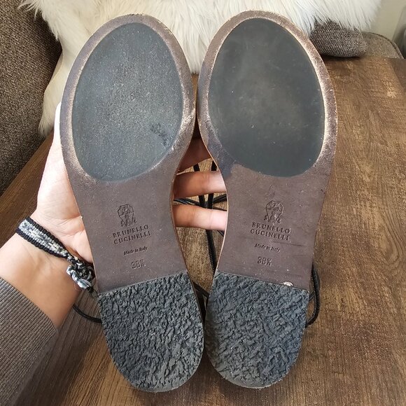 Brunello Cucinelli Monili Leather Ankle-Wrap Flat Gladiator Sandals,EU38.5/US7.5 - Picture 5 of 10